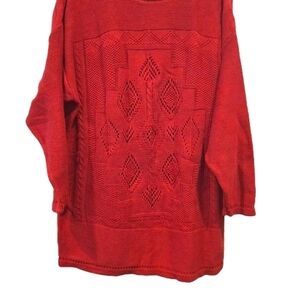 Vintage Eddie Bauer Women’s Sweater Size M Red Knit Tunic 100% Cotton USA...